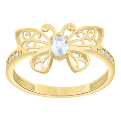 10kt Yellow Gold Womens White Oval Round Cubic-Zirconia Butterfly Fash