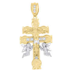 10kt Two-Tone Gold Mens Cubic-Zirconia Religious Caravaca Cross Crucif
