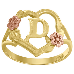 10Kt Two-Tone Gold Womens Dc Textured Initial Letter D Heart Band Ring