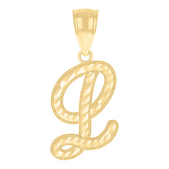 10kt Yellow Gold Initial L Script Alphabet Charm Pendant 27MM with Bai