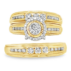 10KT Gold 0.34CT Diamond Round Wedding Trio Set