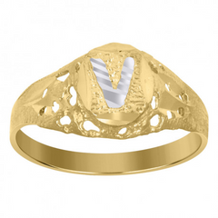 10kt Two-Tone Gold Unisex Kids Children Diamond-Cut Textured Oval Init