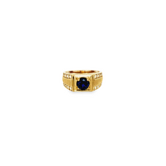 10KT YELLOW GOLD BLUE STONE MEN'S RING CZ