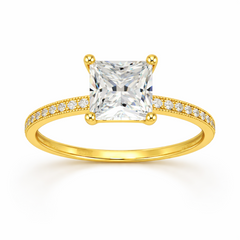 10KT Gold CZ Princess Cut Square Solitaire Engagement Ring