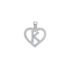 925 Sterling Silver Womens Cubic Zirconia Initial Letter K Heart Charm