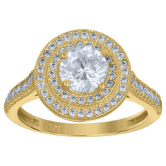 10kt Two-Tone Gold Womens Round Cubic Zirconia Halo Engagement Ring