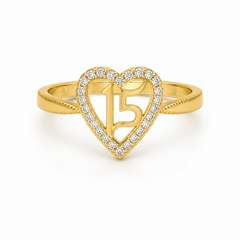 10kt Gold Womens CZ 15 Anos Heart Quinceanera Ring