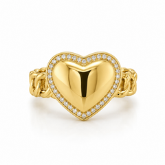 10KT Gold Chino Link Heart Ring with CZ Bezel