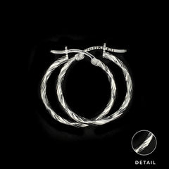 Arracada Diamantada de Plata 925/Sterling Silver Diamond Cut Hoop Earrings