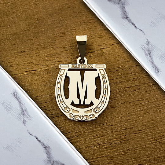 Horseshoe Pendant for Dad with Initial and Last Name Engraved