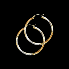 Arracadas Estilo Grecas Tres colores De 14KT / 14KT Tri-Color Greek Hoop Earrings 30MM