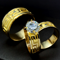 Trio de Matrimonio JUMBO con Grecas de Oro 10KT/10KT Gold Cubic Zirconia JUMBO Wedding Trio