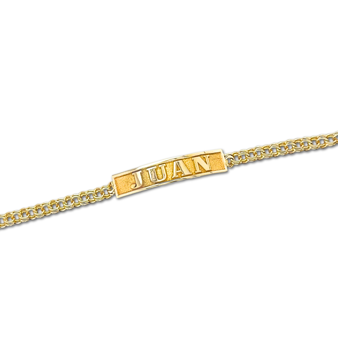 10KT Gold Chino Link Baby Bracelet with FREE Name – 4mm, 5” (Tejido Chino)
