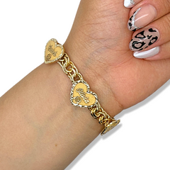 10KT Gold Chino Link Heart Bracelet – Personalized with Names, Kids’ Icons, or Photos