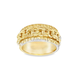 10KT Yellow Gold Chino Link Rotating Greek Ring #10(NOT SIZABLE )