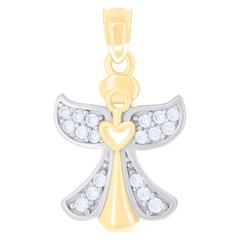 10kt Two-tone Gold Womens Cubic-Zirconia Angel Charm Pendant 17MM Plus