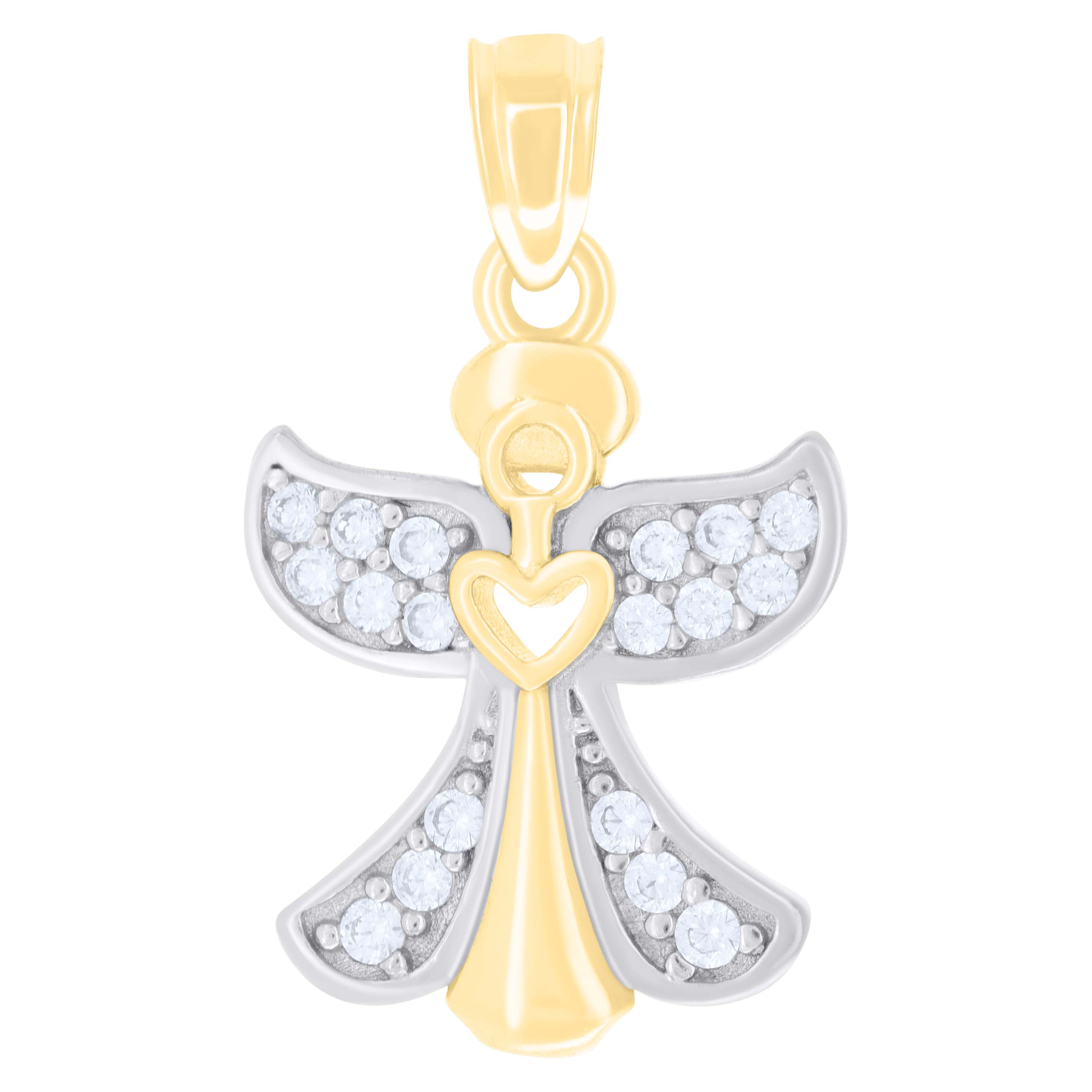 10kt Two-tone Gold Womens Cubic-Zirconia Angel Charm Pendant 17MM Plus