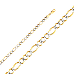 10kt Two-tone Gold Solid Figaro Pave Bracelet 5.5mm 8 inches