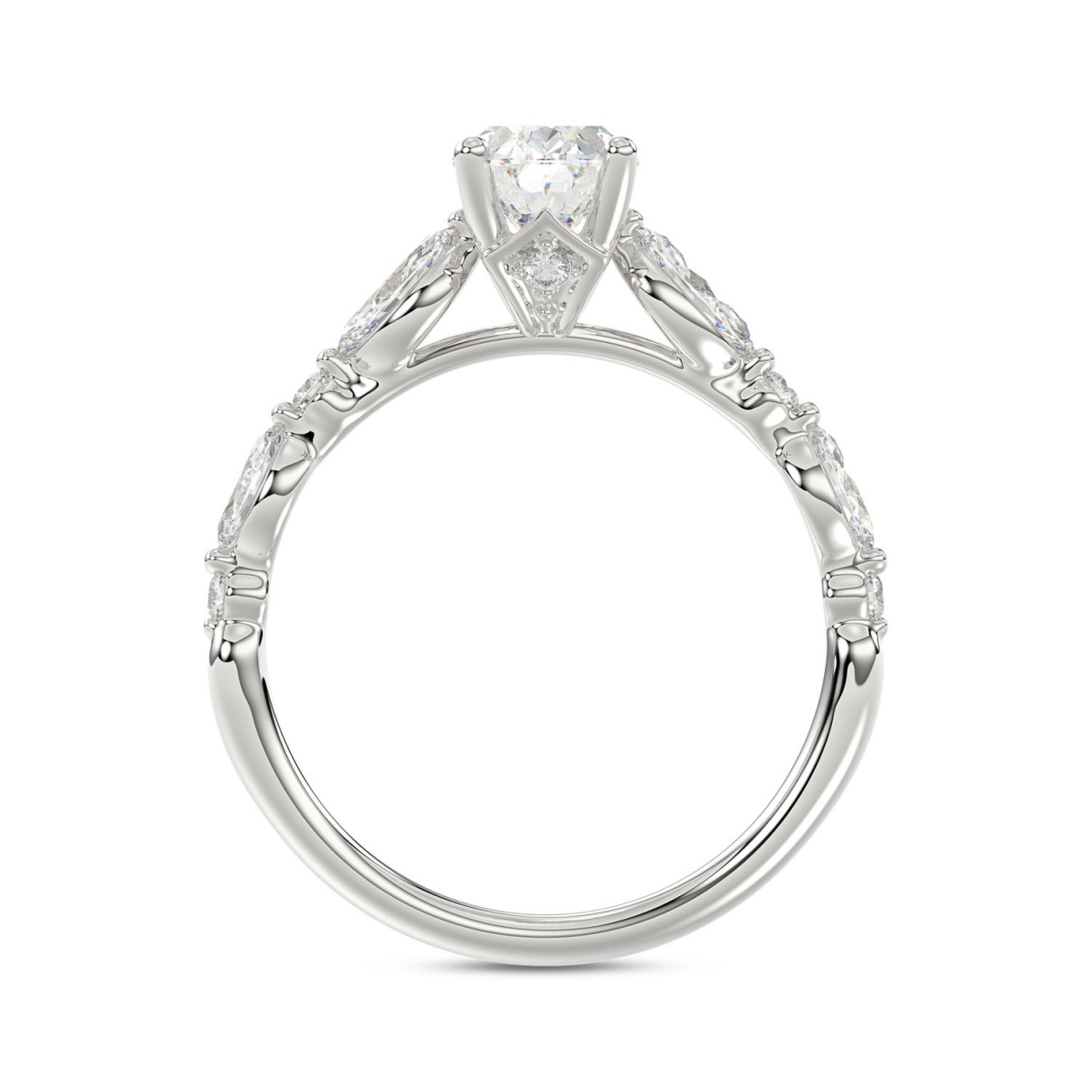 1.55 CTTW Certified Lab-Created Oval Shape Diamond Solitaire Engagement Ring in 14KT White Gold Setting with Round and Marquise Stones (Center 1.00CT)