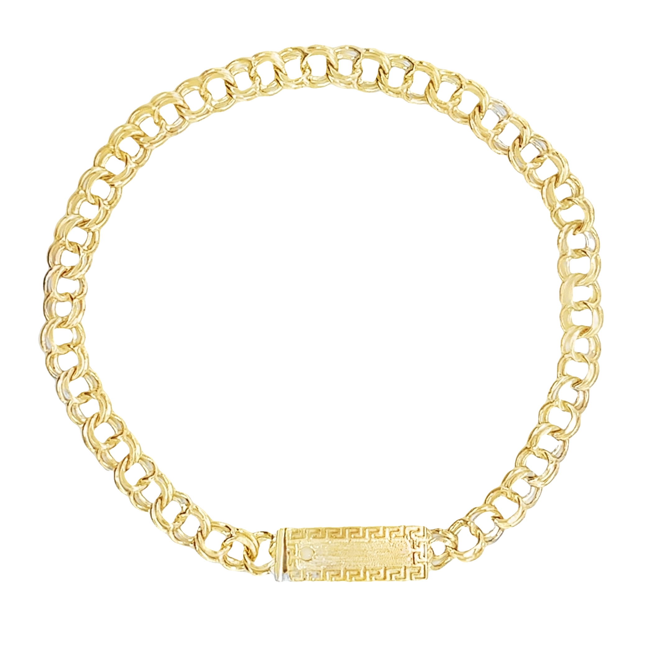 10KT Gold 5MM Chino Link Bracelet with Greek Border 7.5 Inches FREE ENGRAVING