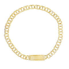 10KT Gold 5MM Chino Link Bracelet with Greek Border 7.5 Inches FREE ENGRAVING