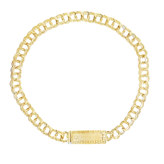 10KT Gold 5MM Chino Link Bracelet with Greek Border 7 Inches FREE ENGRAVING