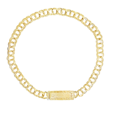 10KT Gold 5MM Chino Link Bracelet with Greek Border 7.5 Inches FREE ENGRAVING