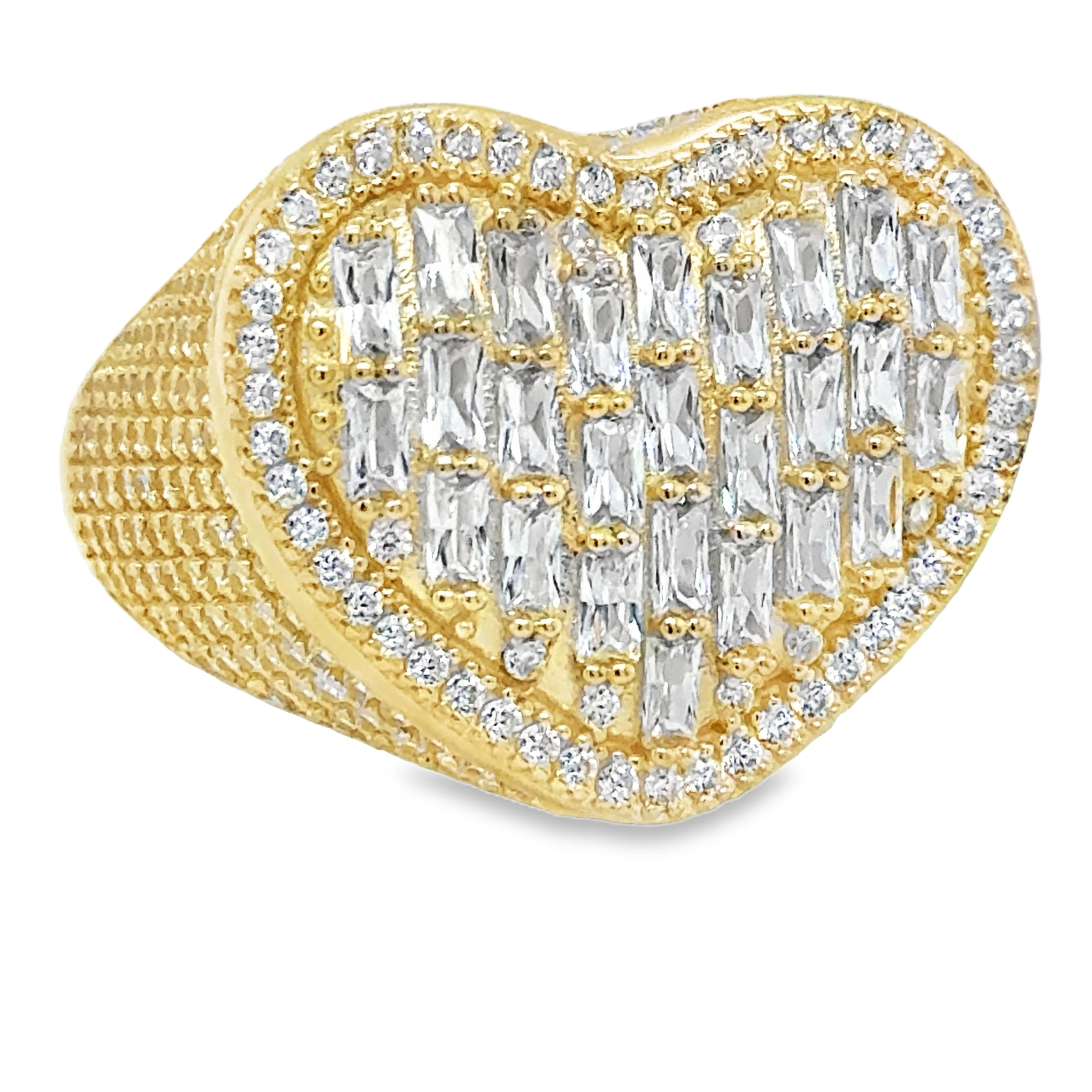 10KT Gold Iced Out Baguette CZ Heart Ring