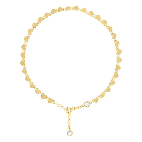 10kt Yellow Gold Womens Cubic-Zirconia Heart Link Anklet Size 9 + 1 In