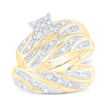 10K YELLOW GOLD ROUND DIAMOND SQUARE MATCHING WEDDING RING SET 1/3 CTTW