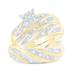 10K YELLOW GOLD ROUND DIAMOND SQUARE MATCHING WEDDING RING SET 1/3 CTTW