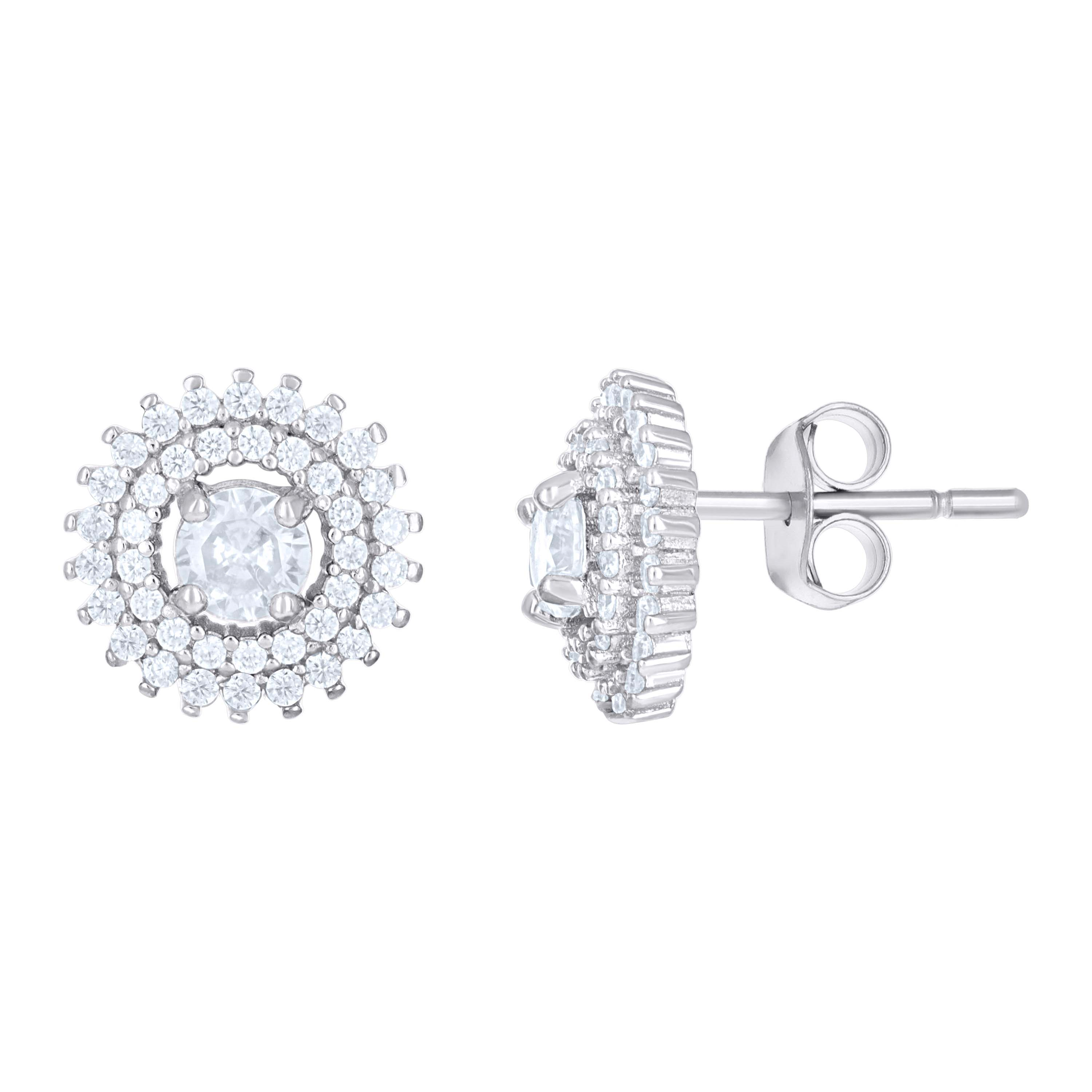 925 Sterling Silver Womens Cubic-Zirconia Sunburst Fashion Stud Earrin