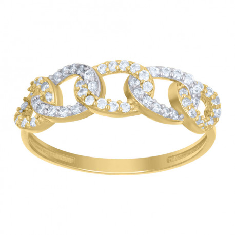 10kt Two-Tone Gold Womens Cubic-Zirconia Curb Link Fashion Ring