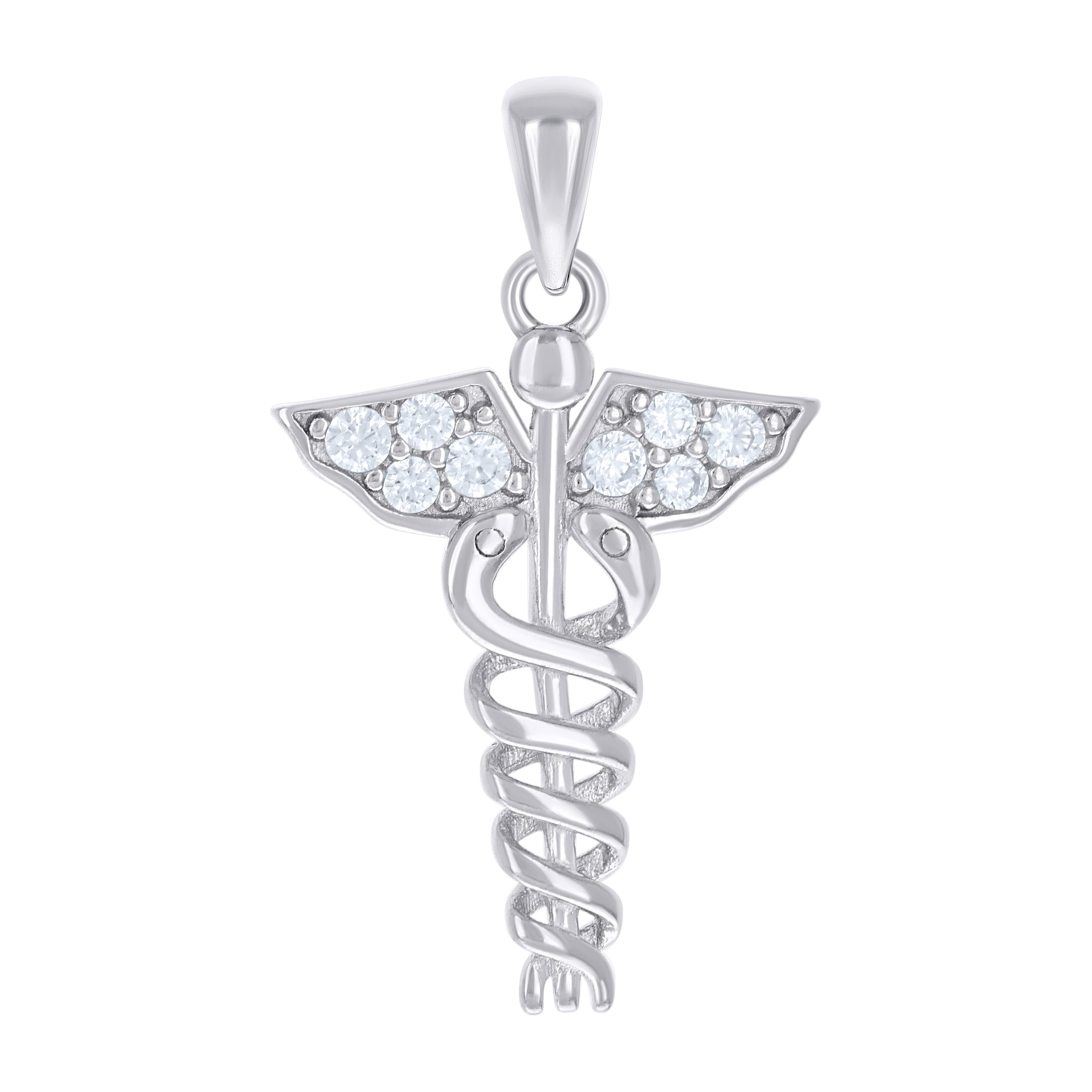 925 Sterling Silver Unisex Cubic-Zirconia Caduceus Medical Symbol Occu