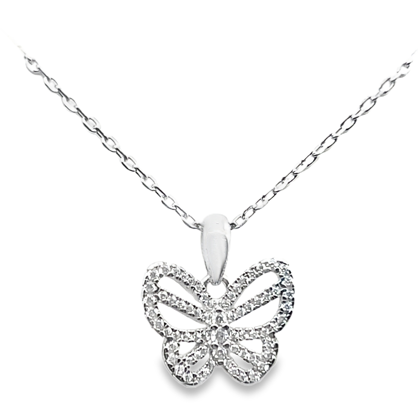 925 Sterling Silver Womens Cubic-Zirconia Butterfly Necklace