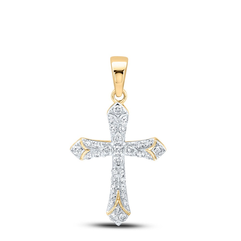 10KT Gold Cross Pendant 1/3 Cttw Round Natural Diamond Womens