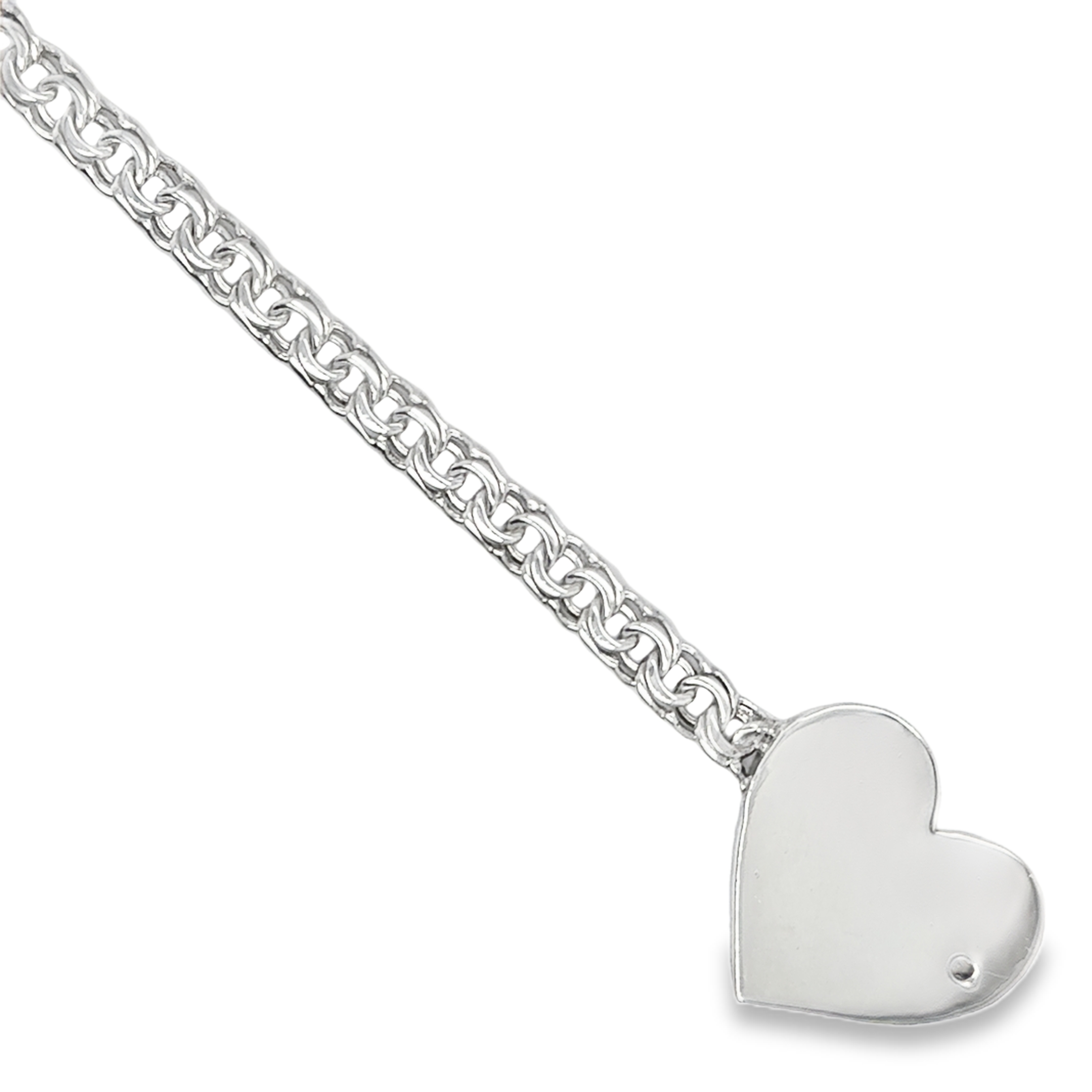 Sterling Silver 6MM Chino Link Big Heart Bracelet 7 Inches FREE LETTER