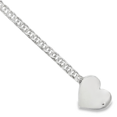 Sterling Silver 6MM Chino Link Big Heart Bracelet 7 Inches FREE LETTER