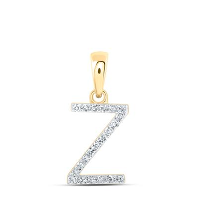 10k Yellow Gold Round Diamond Z Initial Letter Pendant 1/10 Cttw