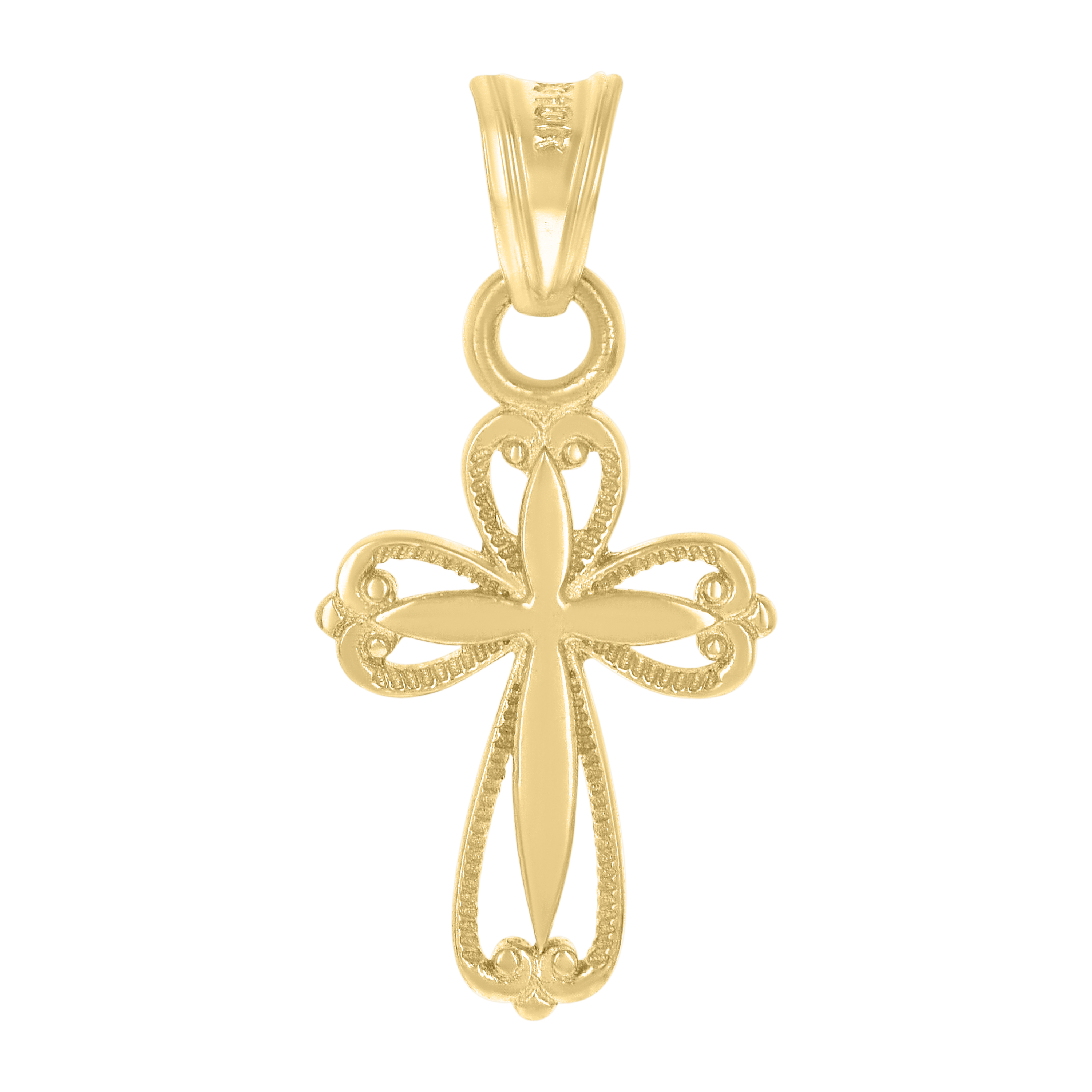 10kt Yellow Gold Cross Religious Charm Pendant 12MM with Bail