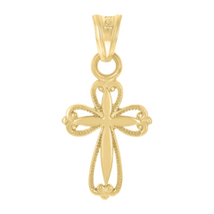 10kt Yellow Gold Cross Religious Charm Pendant 12MM with Bail