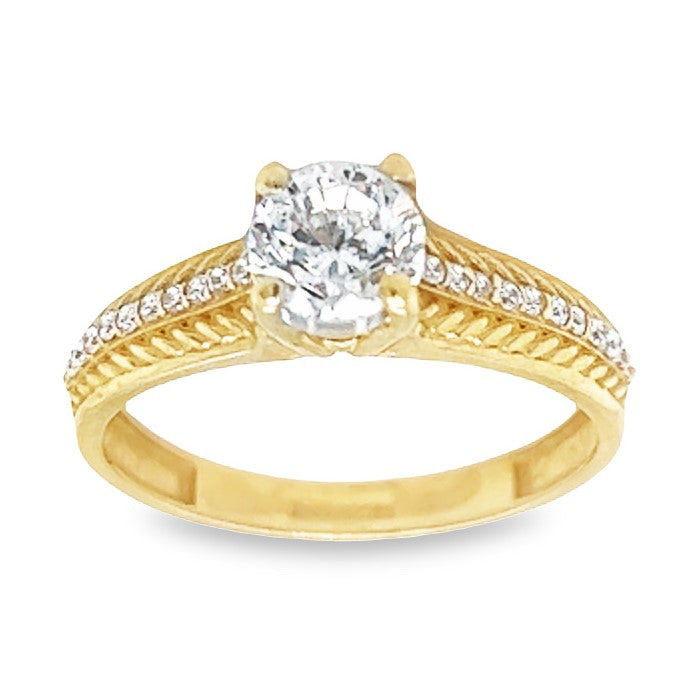 10kt Yellow Gold Womens Round Cubic Zirconia Engagement Ring