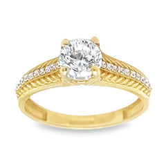 10kt Yellow Gold Womens Round Cubic Zirconia Engagement Ring