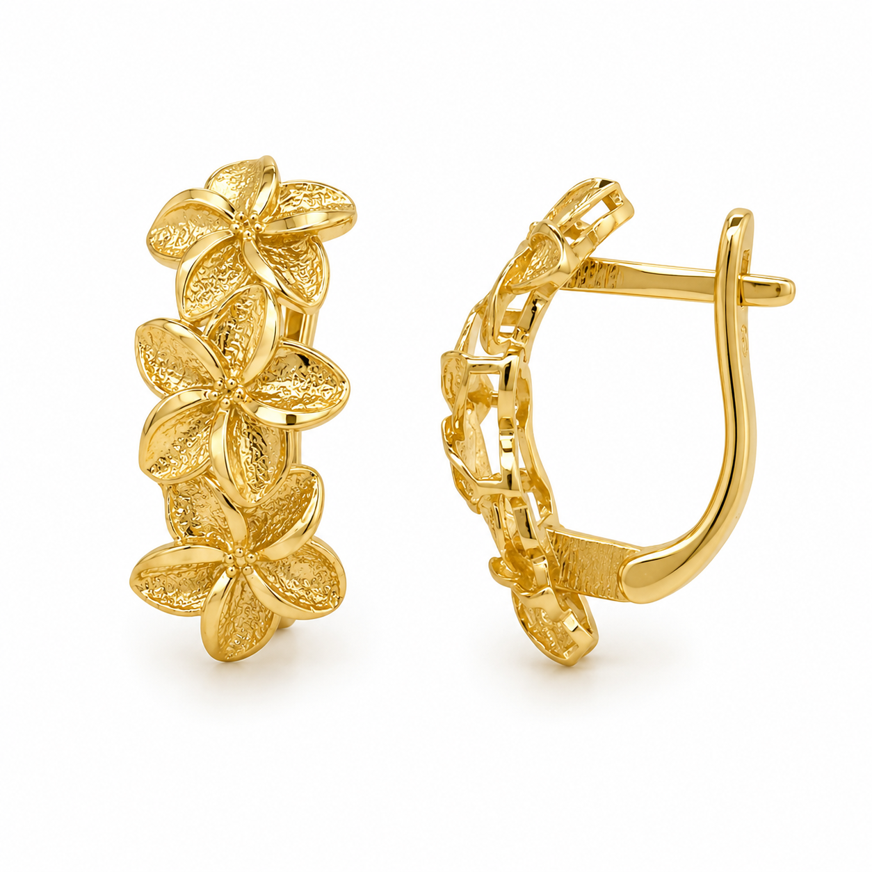 10KT Gold Triple Hibiscus Flower Earrings