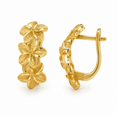 10KT Gold Triple Hibiscus Flower Earrings