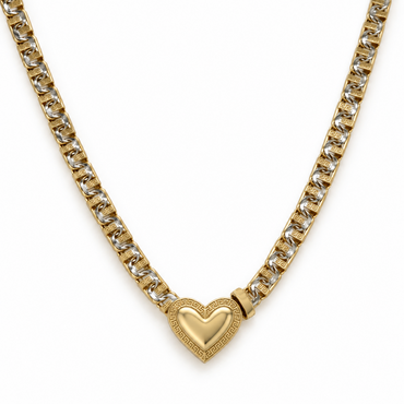 10KT Gold 4MM Chino Bar Heart Chain with Greek Bars, Diamond Cut Links