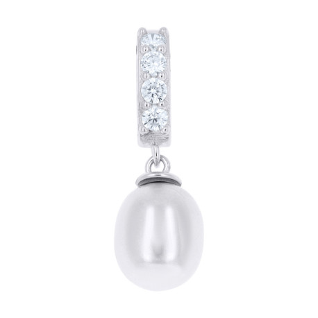 925 Sterling Silver Womens Cubic-Zirconia Pearl Drop Fashion Pendant