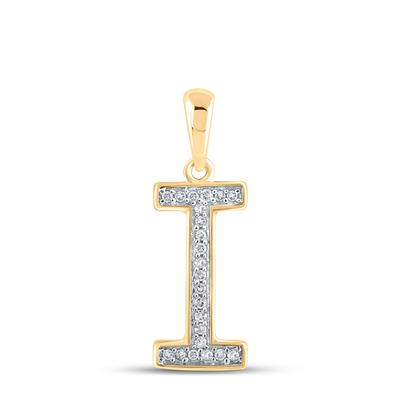 10K YELLOW GOLD ROUND DIAMOND INITIAL I LETTER PENDANT 1/20 CTTW