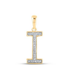 10K YELLOW GOLD ROUND DIAMOND INITIAL I LETTER PENDANT 1/20 CTTW