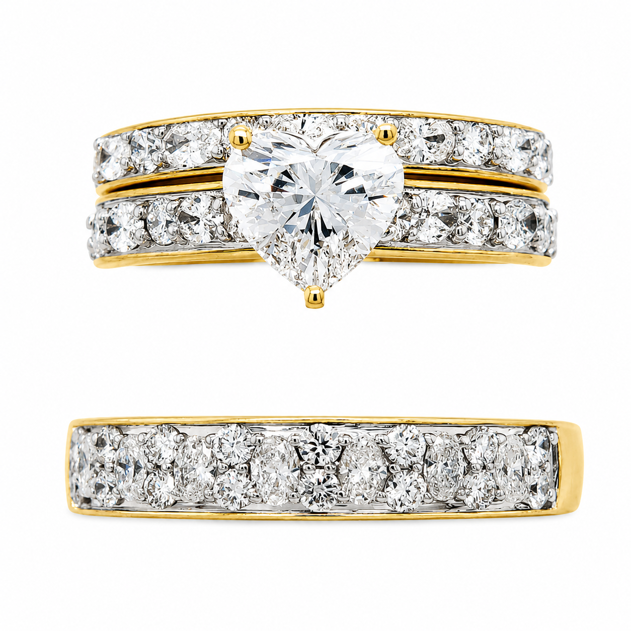 14KT Yellow Gold 3.26CTTW Certified Lab-Created Heart Shape Wedding Tr